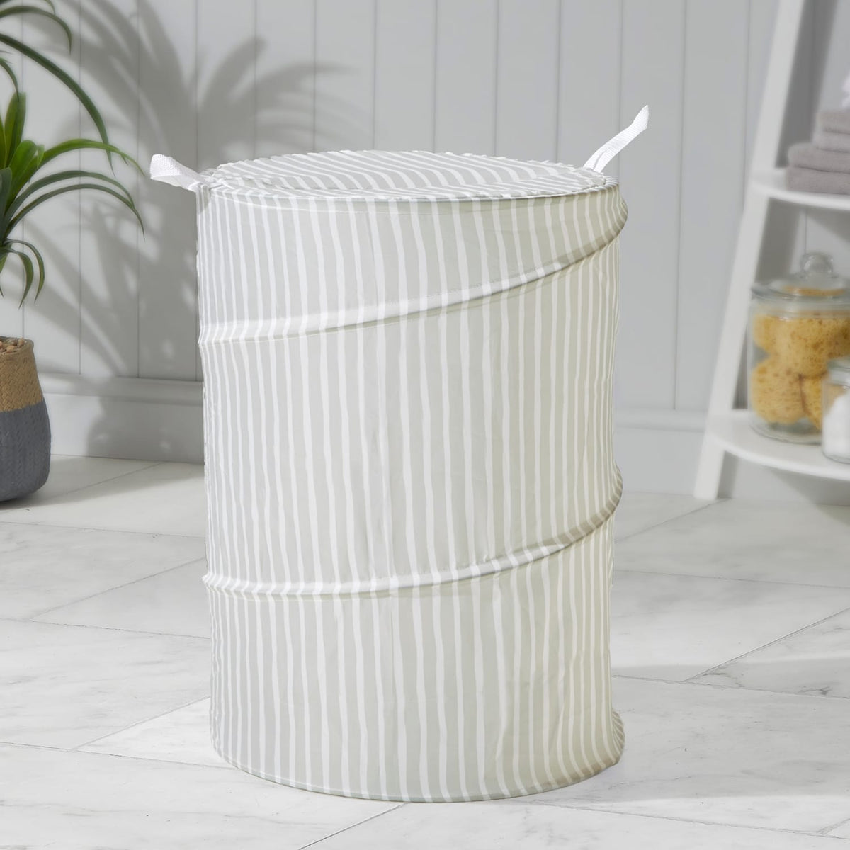Home Pop-Up Laundry Basket - Light Green Stripes